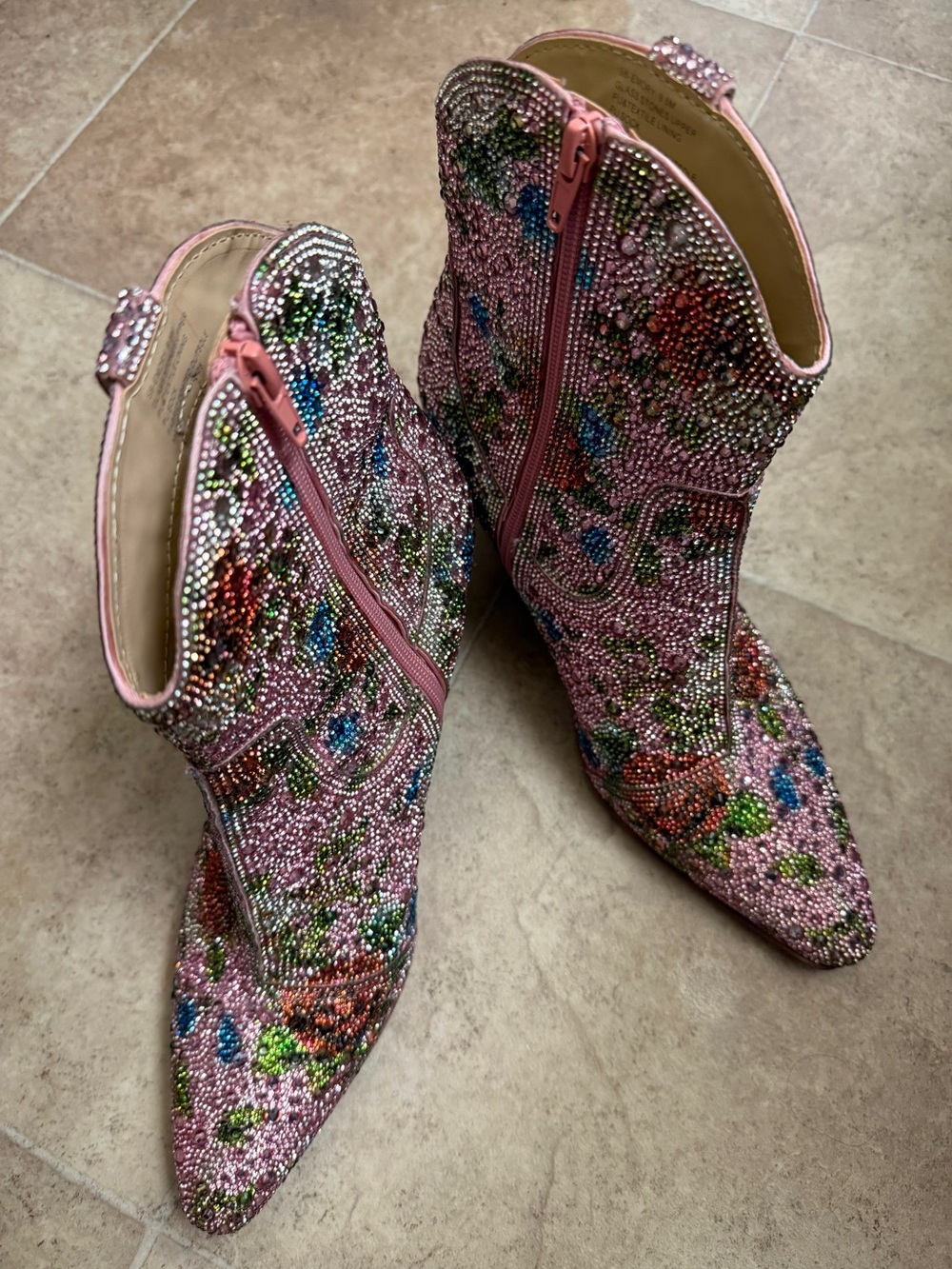 Betsey Johnson Pink Floral Crystal Western Booties Sz: 9.5 M - Picture 3 of 10